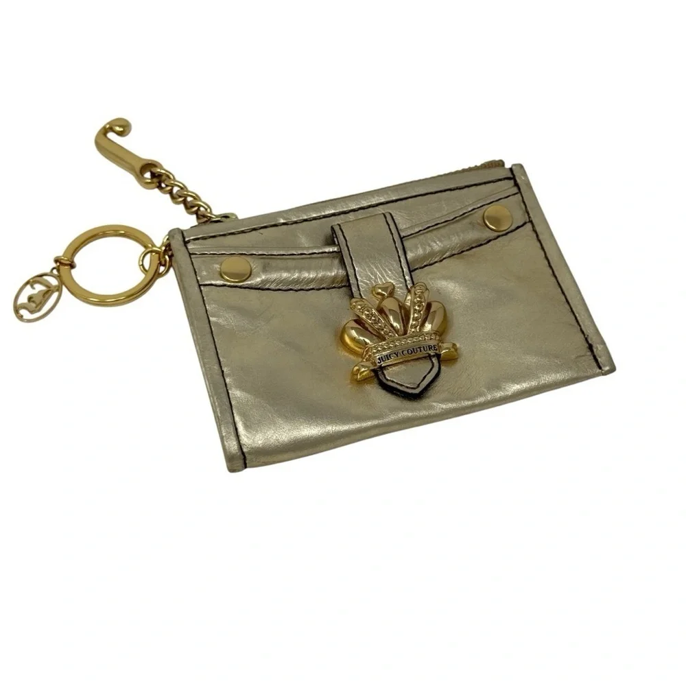 Juicy Couture Gold Metallic Crown Keychain Wallet Card Holder
